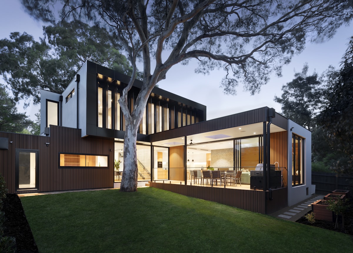 A contemporary first home at twilight