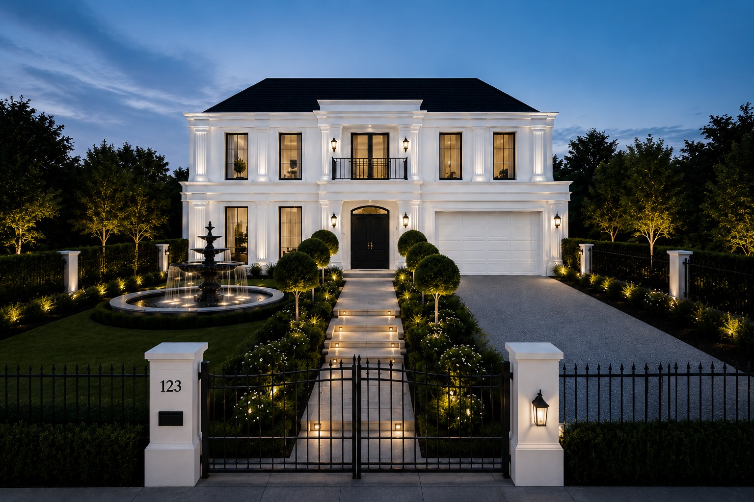 A stately Melbourne estate home at twilight